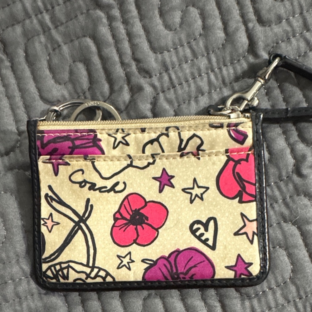 Coach Floral Print Card Holder in Pink and Cream